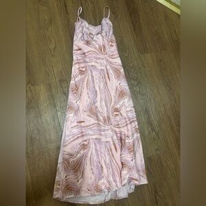 Lush Pink Marble-Print Maxi Slip Dress